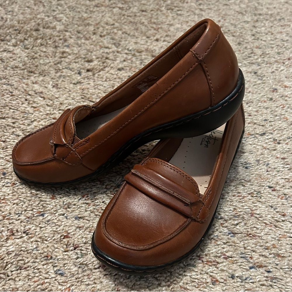 Collection by Clark’s Brown Leather Loafers. Size 5.